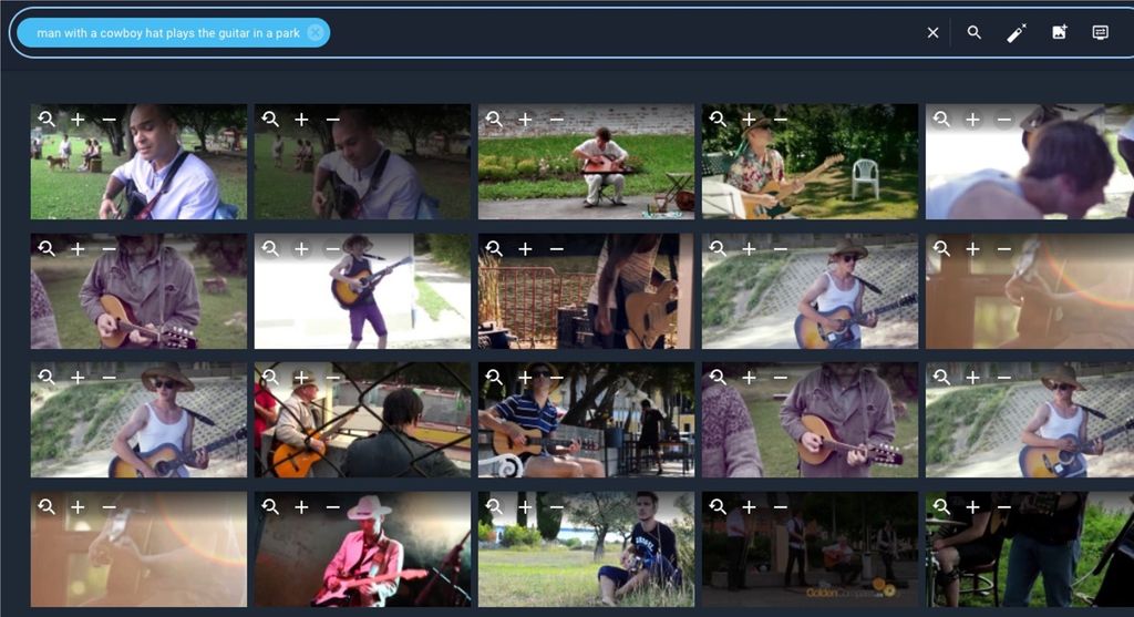 Ein Screenshot zeigt die Benutzeroberfläche von Nachtblau, auf den Bildern sind Gitarrespielende zu sehen.
